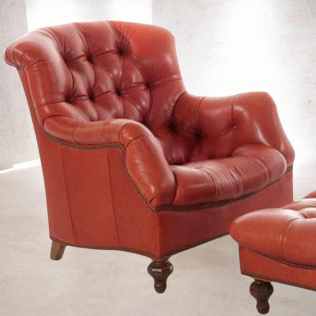 Vintage Thomasville Chesterfield Leather Easy Chair and Ottoman set Introduce an aura of sophisticated warmth to your home...