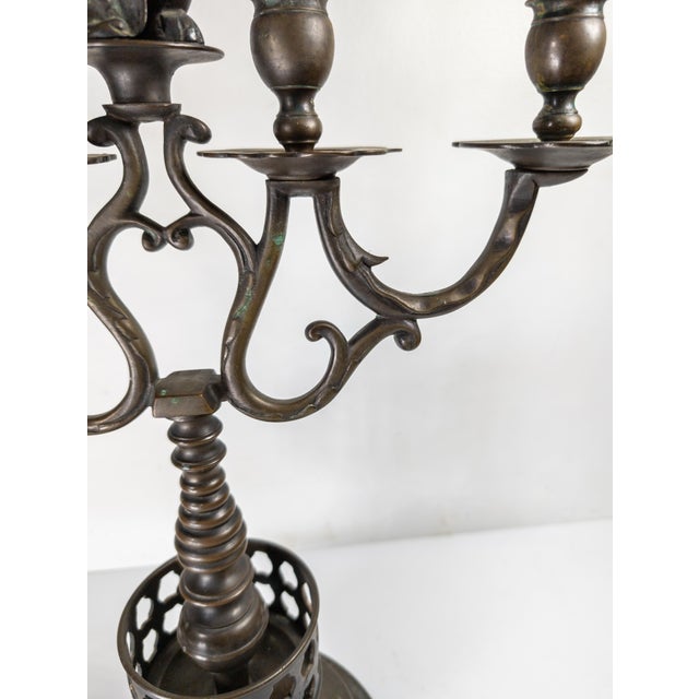 19th Century European Bronze Candlestick With Lion and Amsterdam City Shield For Sale - Image 9 of 18