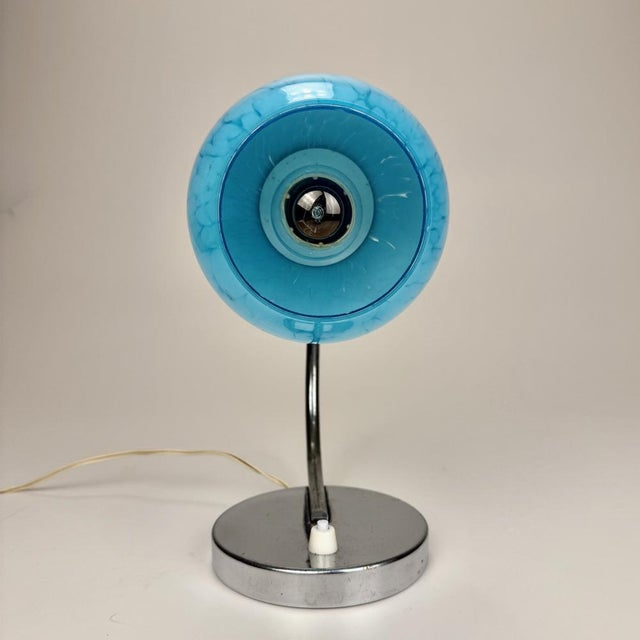 1930s Art Deco Bedside Table in Blue Marble Glass and Chrome, 1930s For Sale - Image 5 of 9