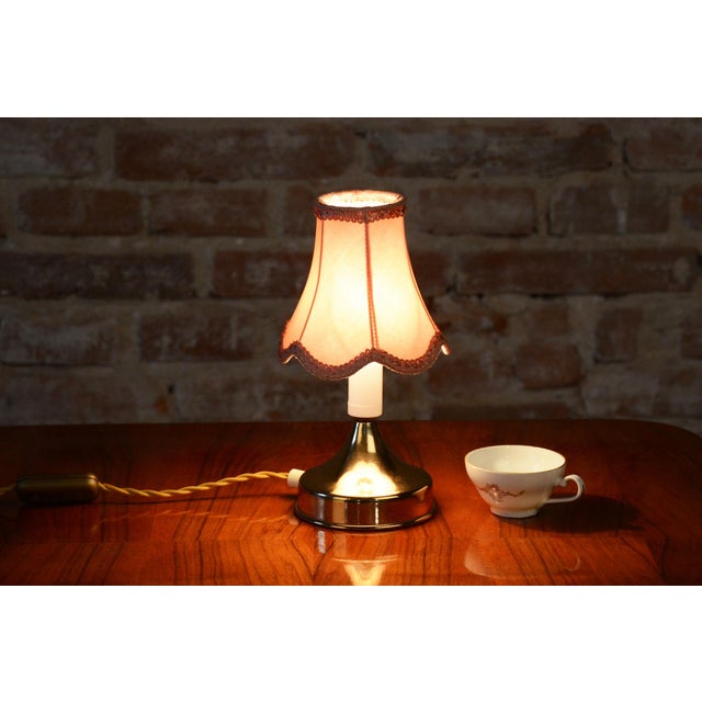 Mid-Century Table Lamp in Brass and Textile Lampshade, Czech, 1960s For Sale - Image 4 of 10