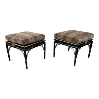 Tomlinson Animal Print Wood Ottomans - a Pair For Sale
