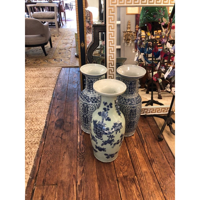 Ceramic Large Collection of Blue & White Chinese Vases -Set of 3 For Sale - Image 7 of 13