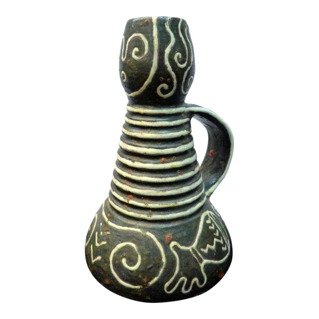 Signed Mid-Century Modern Brutalist Romanian Studio Pottery Vase Pm 1413 For Sale