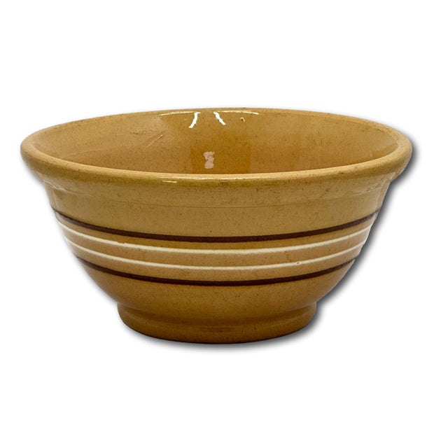 Ceramic Nice Smaller 8 Inch Size Antique Thick - Heavy Brown & White Banded Yellow Ware Kitchen Batter Mixing Bowl - Late 1800s For Sale - Image 7 of 13