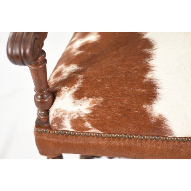 1920s Statement Pair of Grand Antique Armchairs | New Cowhide Upholstery For Sale - Image 13 of 16