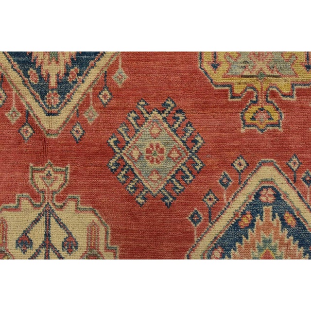 Kazak Rug 6’5” X 8’10” Red Wool Tribal Hand-Knotted Oriental Carpet For Sale - Image 10 of 15