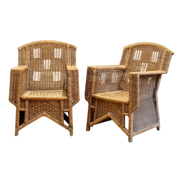 Ascona Model Wicker Chairs by Vivai Del Sud, 1970s, Set of 2 For Sale