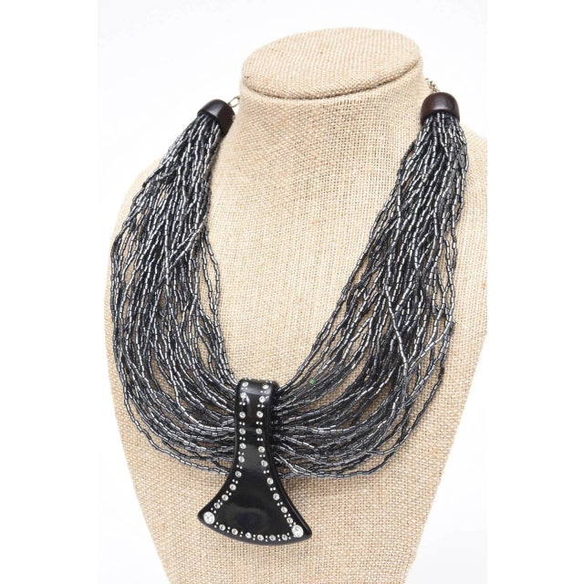 Modern Vintage Ugo Correani Glass Beads, Lucite Rhinestone Strand Pendant Necklace 80's Italy For Sale - Image 3 of 8