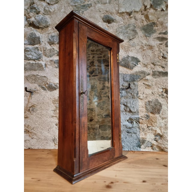 Wood Antique French Walnut Wall Key Cabinet with Mirrored Door, Late 19th Century For Sale - Image 7 of 14