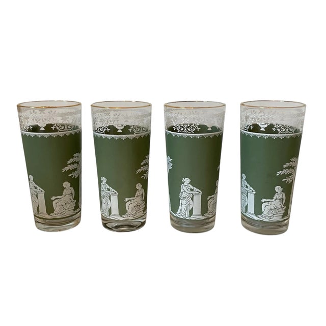 Mid-Century Modern 8 Wedgewood Jasper Jeanette Green Jasper Greek Figures Highball Glasses 6.5” For Sale - Image 3 of 7