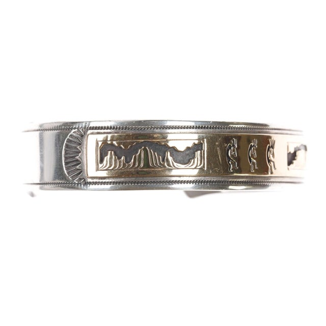 Metal 7.5" H 14k/sterling Vintage Southwestern Cuff Bracelet For Sale - Image 7 of 11