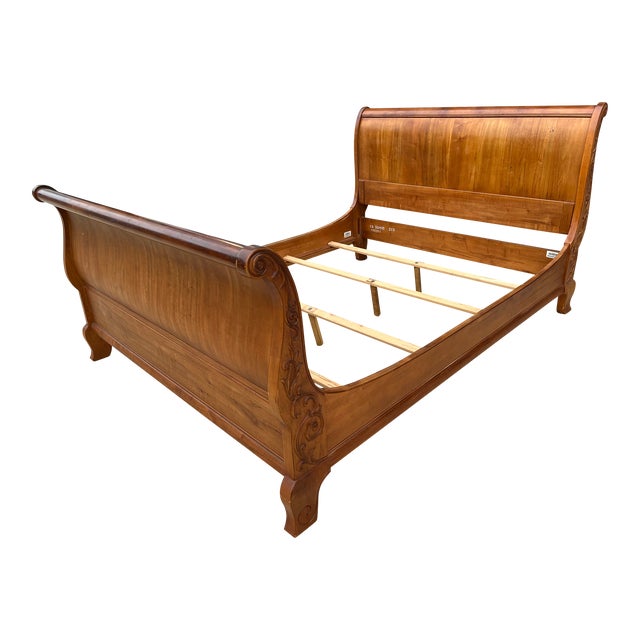Late 20th Century Vintage Ethan Allen Carved Sleigh Bed Queen Size Chairish