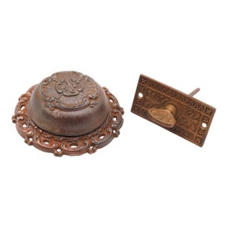 Victorian Cast Iron Crank Mechanical Twist Door Bell For Sale