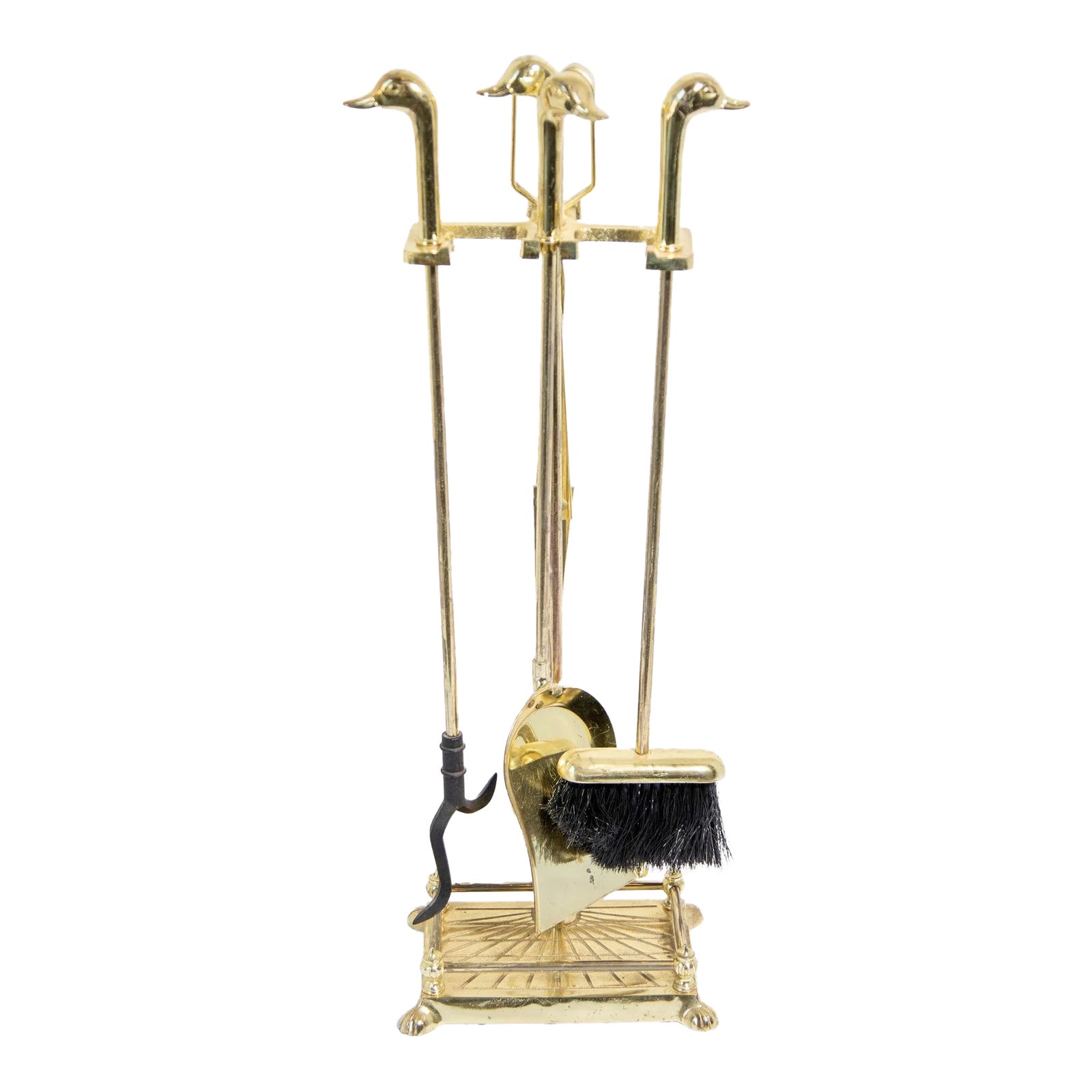Vintage Fireplace Tools in Brass Metal Plated With Duck Heads Fire Tools