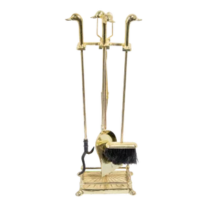 Vintage Fireplace Tools in Brass Metal Plated With Duck Heads Fire Tools