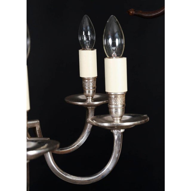 Metal Antique English Silver-Plated Chandelier, 1920s For Sale - Image 7 of 16
