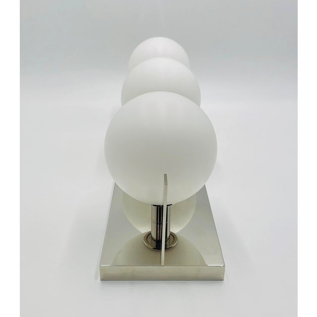 Metal Modern Chrome 3-Globe Wall Sconce or Vanity Light, Frosted Glass Shades For Sale - Image 7 of 15