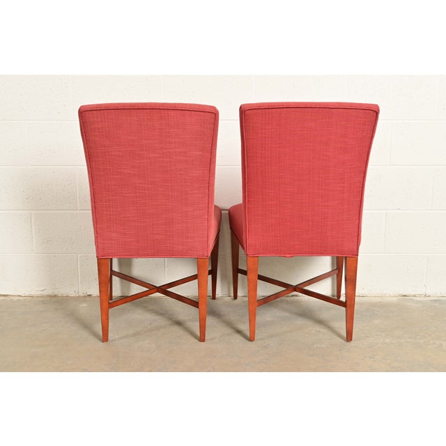 Baker Furniture Modern Regency Sycamore Wood Upholstered X-Base Dining Chairs, Set of Six For Sale - Image 11 of 14