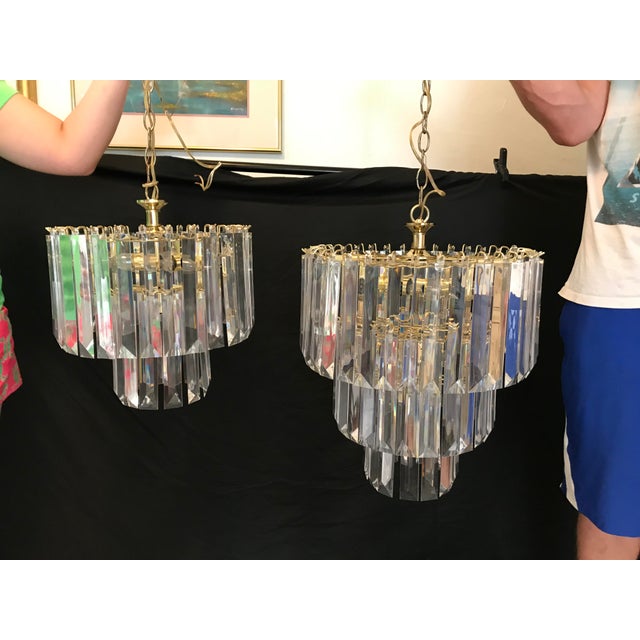 Italian Mid-Century Modern Three Tiered Clear Lucite Waterfall Chandeliers - A Pair For Sale - Image 4 of 8