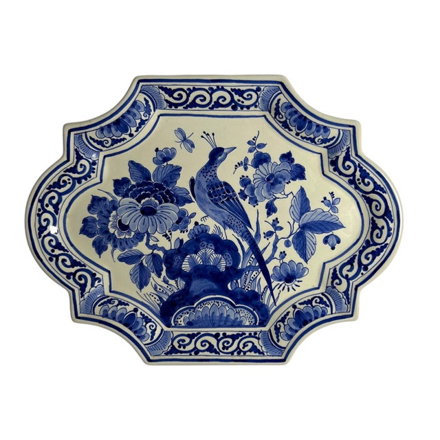 Vintage Hand-Painted Bird and Floral Wall Plaque from Royal Delft, 1980 For Sale - Image 6 of 6