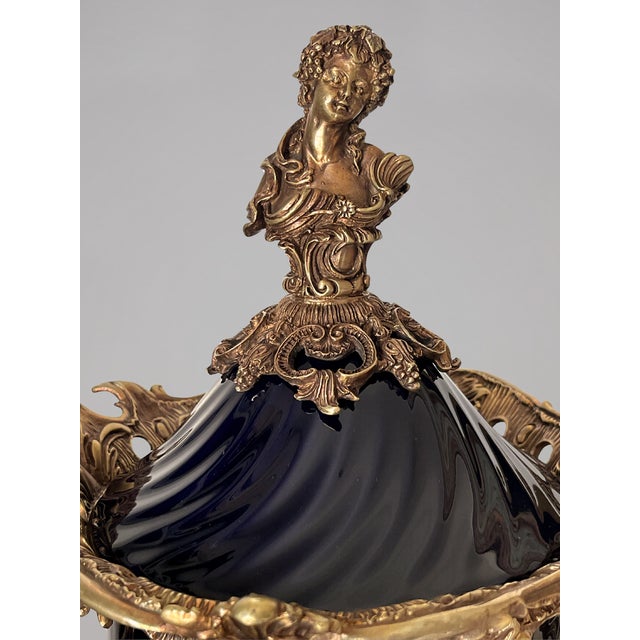 Large Covered Urn in Black Porcelain and Bronze Rocaille Decoration with Cherubs, 2010s For Sale - Image 10 of 18
