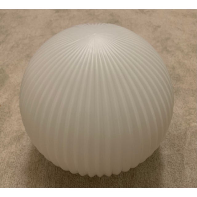 1960s Large Mid-Century Modern Ribbed Opal Glass Ceiling Globe For Sale - Image 4 of 11