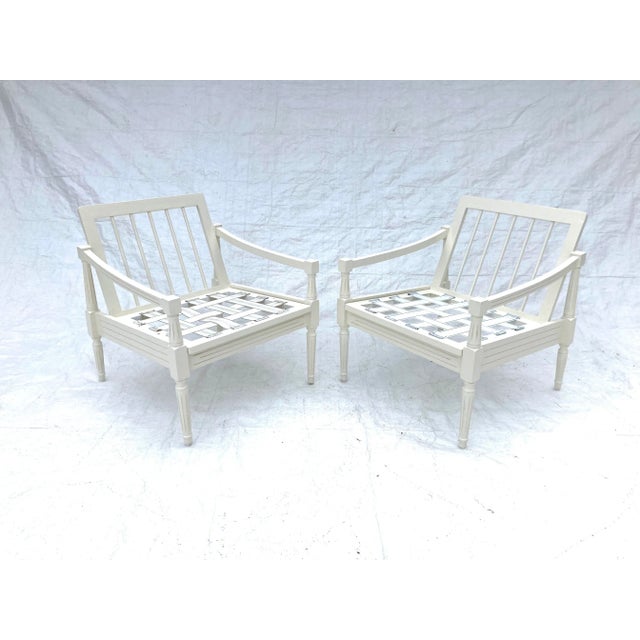 Off-white Hollywood Regency Style Beige Low Slung Chairs - a Pair For Sale - Image 8 of 8