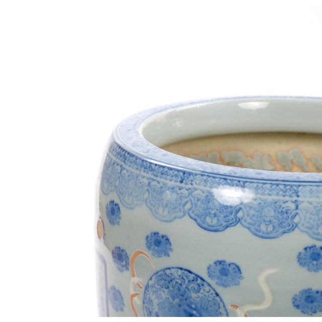 Late 20th Century Asian Blue and White Porcelain Planter or Fish Bowl, Late 20th Century For Sale - Image 5 of 8