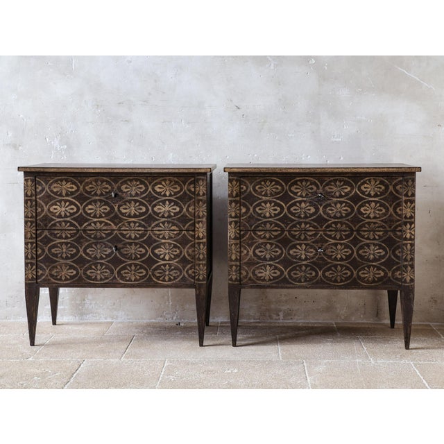 Neoclassical French Country Bedside Tables with Pattern in a Brown and Cream, Set of 2 For Sale - Image 12 of 12