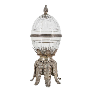 Maitland-Smith Crystal Glass and Silver Plated Pineapple or Egg Form Vessel 15”