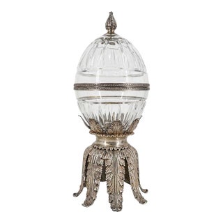 Maitland-Smith Crystal Glass and Silver Plated Pineapple or Egg Form Vessel For Sale