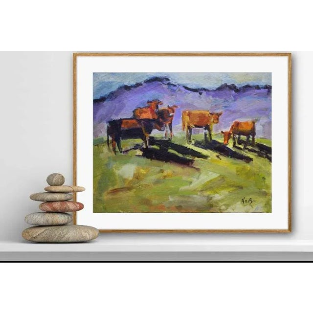 Quiet Places & Pastoral Scenes — The Cows Original acrylic painting by Haas, 14 x 11 unframed on canvas panel, signed. A...