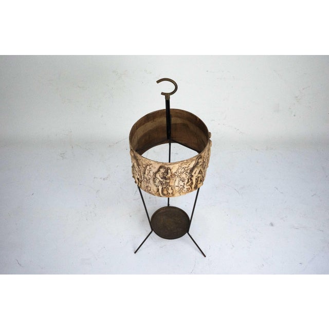 1950s Mid-Century Umbrella Stand in Iron and Brass with Neo-Classical Relief, Italy, 1950s For Sale - Image 5 of 10