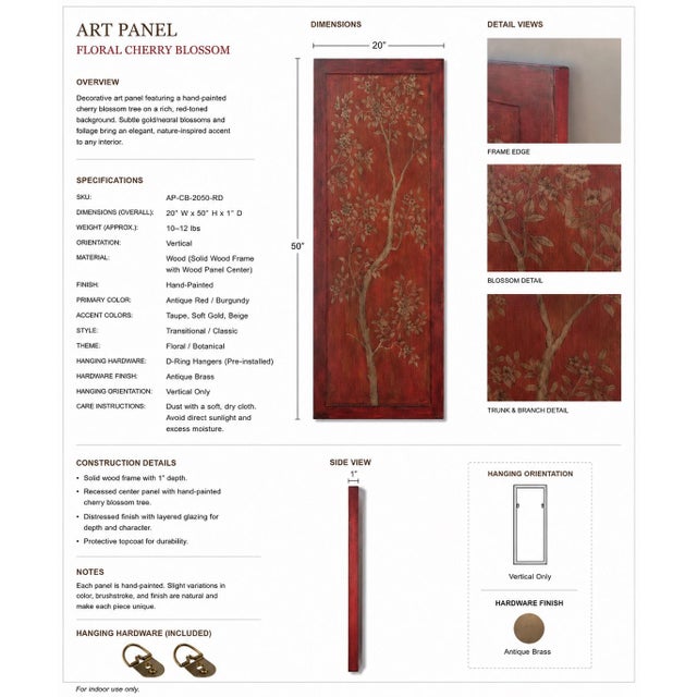 Transitional Late 20th Century Hand-Painted Floral Cherry Blossom Wood Art Panel With Dark Olive Architectural Frame For Sale - Image 3 of 3