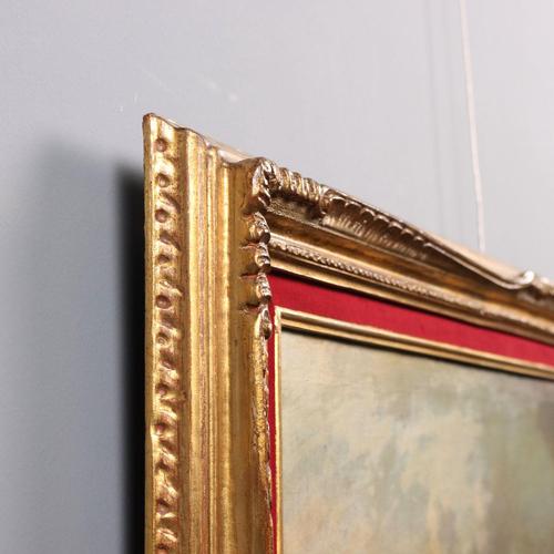 River Landscape with Figures, Oil on Canvas, Framed For Sale - Image 10 of 12