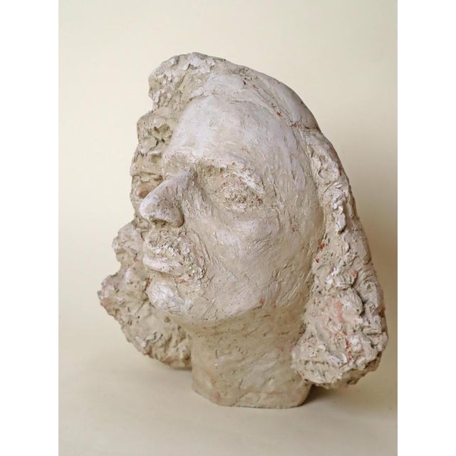 White Expressive White Bust of a Man with Mustache and Long Hair, 1960s, Clay For Sale - Image 8 of 10