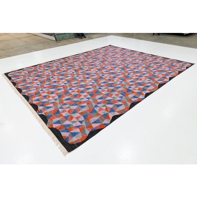 Modern Geometric Wool Kilim Area Rug - Vibrant Multi-Color by Apadana For Sale In New York - Image 6 of 11
