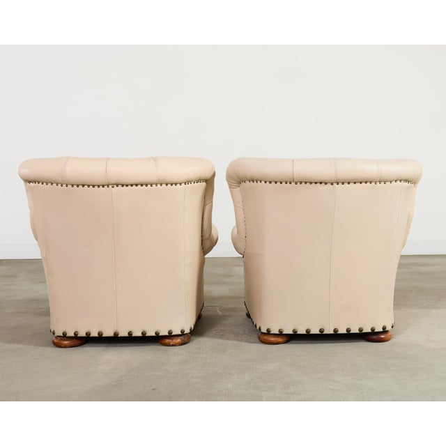 Metal Pair of Ralph Lauren Style Leather Writer's Chairs + Ottomans For Sale - Image 7 of 18