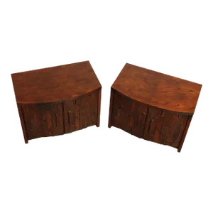 Lane Mid Century Brutalist Pueblo Cabinet Nightstands - A Pair