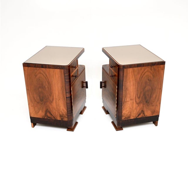 French Art Deco Walnut Bedside Cabinets, 1930, Set of 2 For Sale - Image 4 of 12
