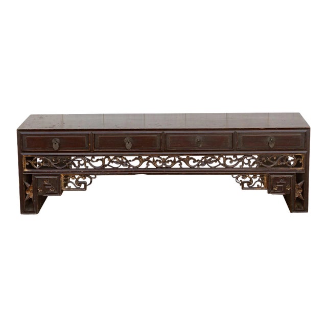 Antique Brown & Gilt Chinese Kang Table For Sale