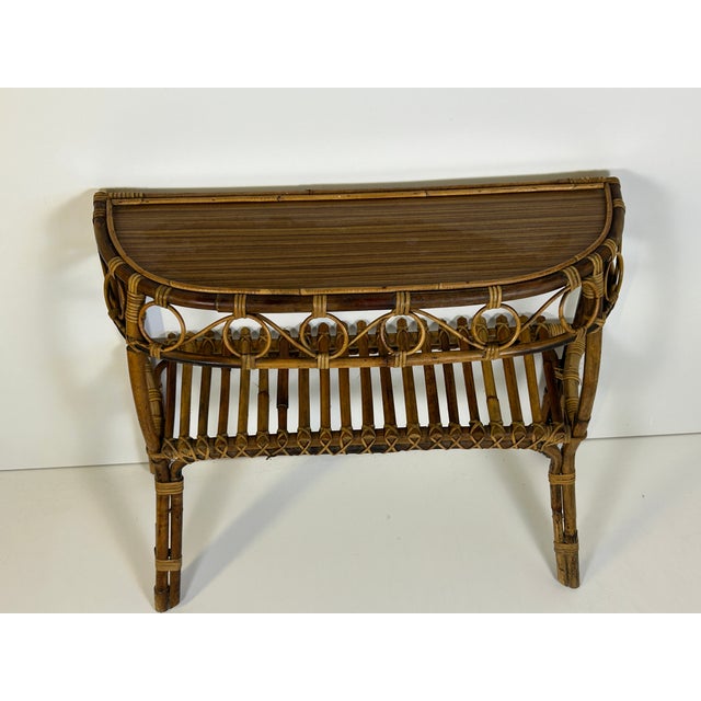 Brown Vintage Rattan and Wicker Console Table with Masonite Top, 1950s For Sale - Image 8 of 10