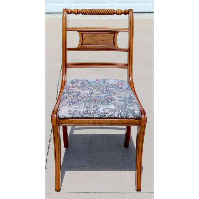 Set of 4 Vintage Federal Style Walnut Dining Chairs With Equestrian Hunt Scene Upholstery For Sale - Image 11 of 18