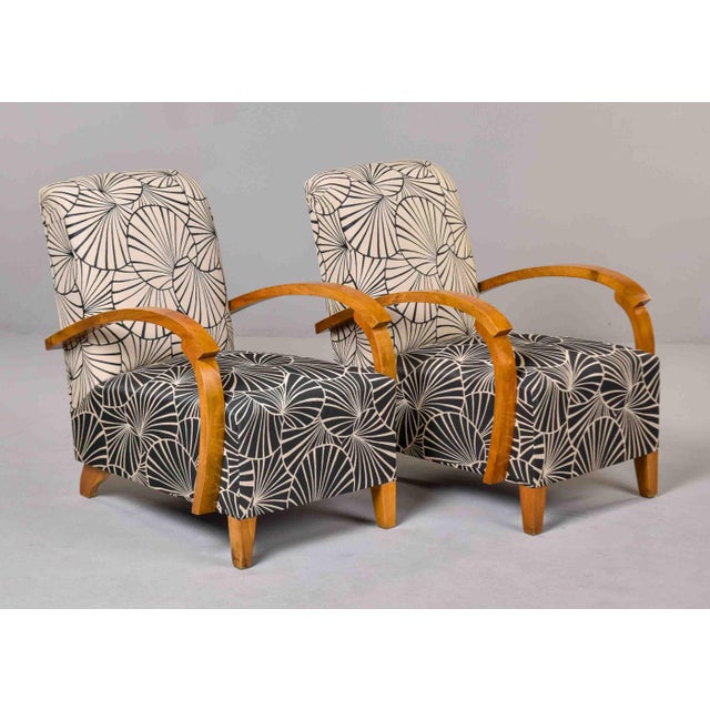 French Art Deco Birch Armchairs With Fan Motif Upholstery - Pair For Sale - Image 13 of 13