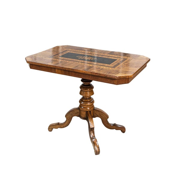 Brown Italian 19th Century Walnut and Mahogany Center Table with Floral Marquetry For Sale - Image 8 of 15