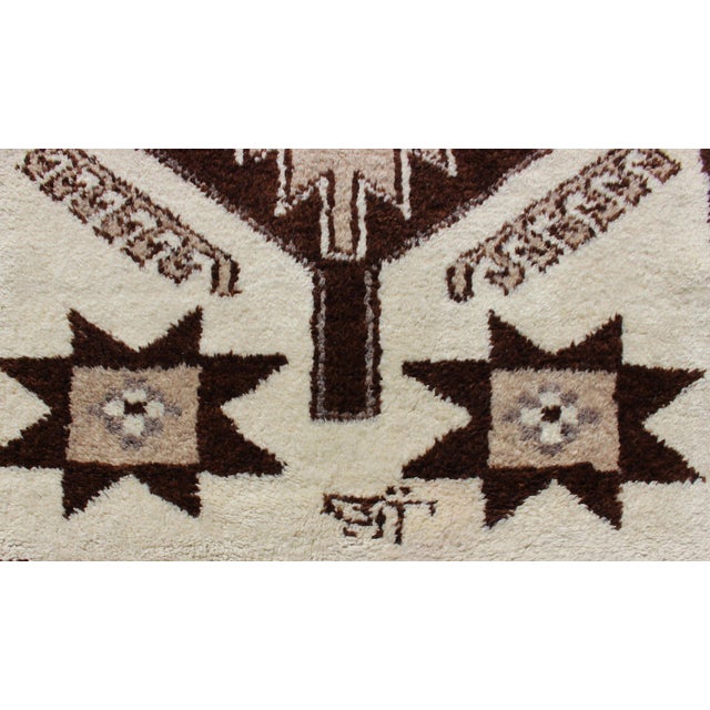 Vintage Turkish Tulu Runner With Brown and Cream Geometric Medallions 3'5 X 11'9 For Sale - Image 10 of 11