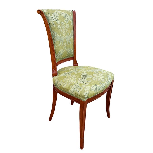 1990s Empire Style Italian "Milano" Mahogany Dining Chairs W/ Damask Jacquard Fabric For Sale In Los Angeles - Image 6 of 13