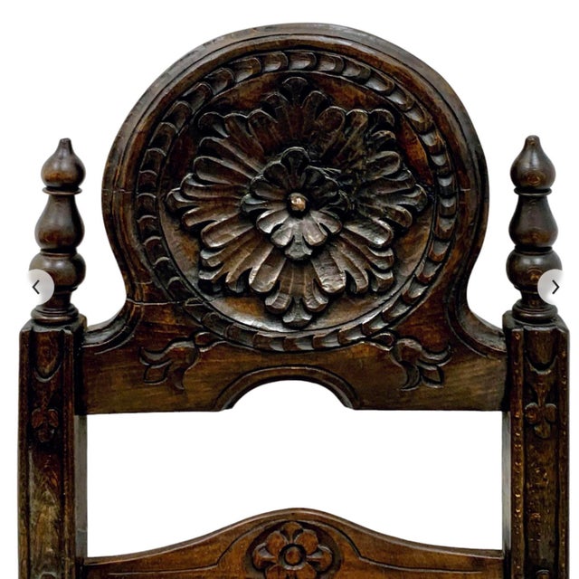 Late 19th Century 19th-C. French Carved Oak Ladder Back Chairs Leopard Upholstery Pair For Sale - Image 5 of 5