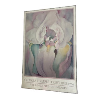 Vintage 1980s Framed Georgia O’Keeffe “Light Iris” Museum Poster, Virginia Museum of Fine Arts For Sale
