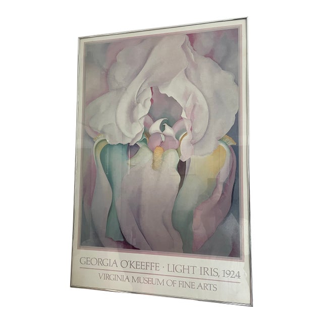Vintage 1980s Framed Georgia O’Keeffe “Light Iris” Museum Poster, Virginia Museum of Fine Arts For Sale